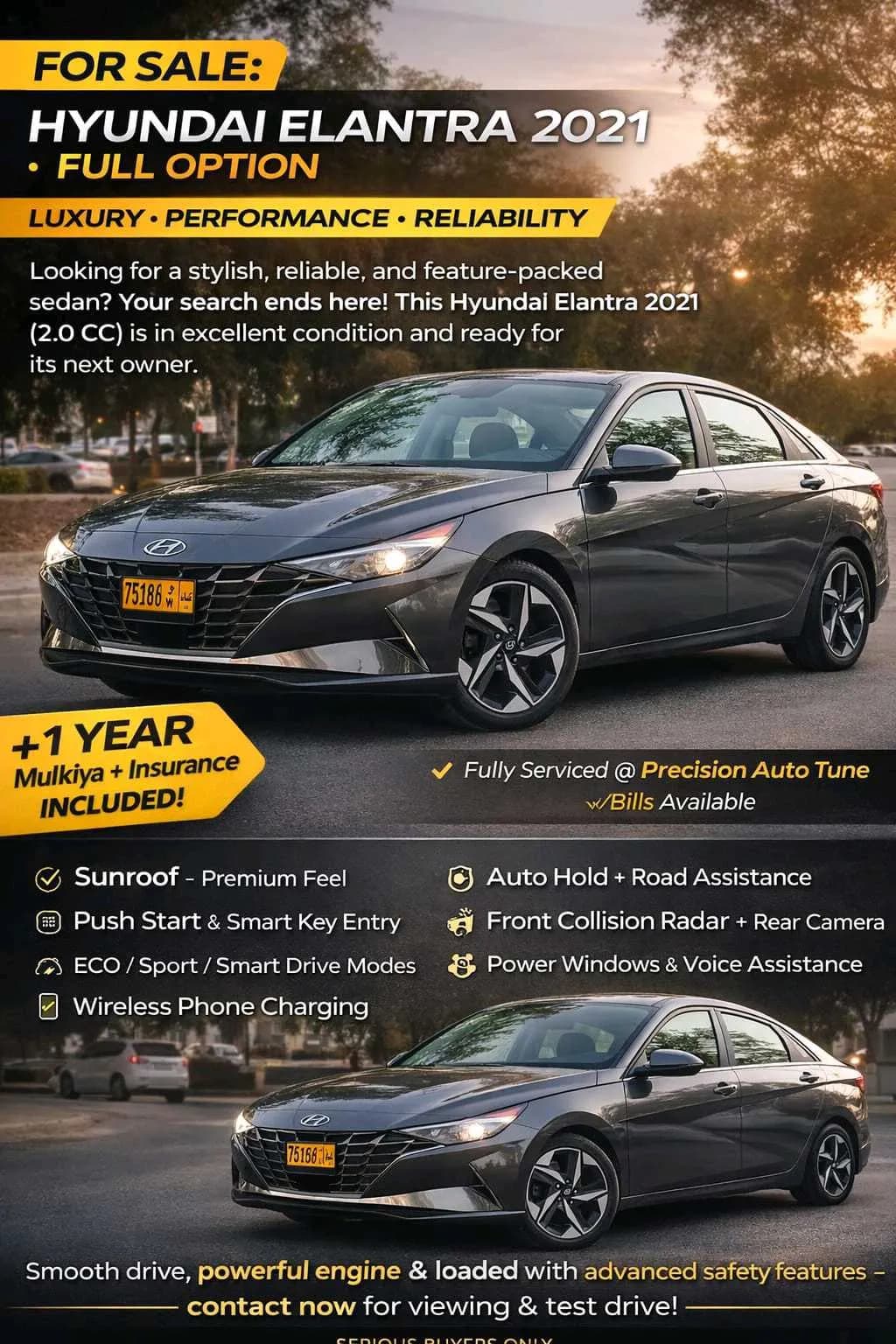 🚗 HYUNDAI ELANTRA 2021 – FULL OPTION | LUXURY MEETS PERFORMANCE! 🚗
LOOKING FOR A STYLISH, RELIABLE, AND FEATURE-PACKED SEDAN? YOUR SEARCH ENDS HERE! THIS HYUNDAI ELANTRA 2021 (2.0 CC) IS IN EXCELLENT CONDITION AND READY FOR ITS NEXT OWNER.
✨ TOP FEATURES: photo 1